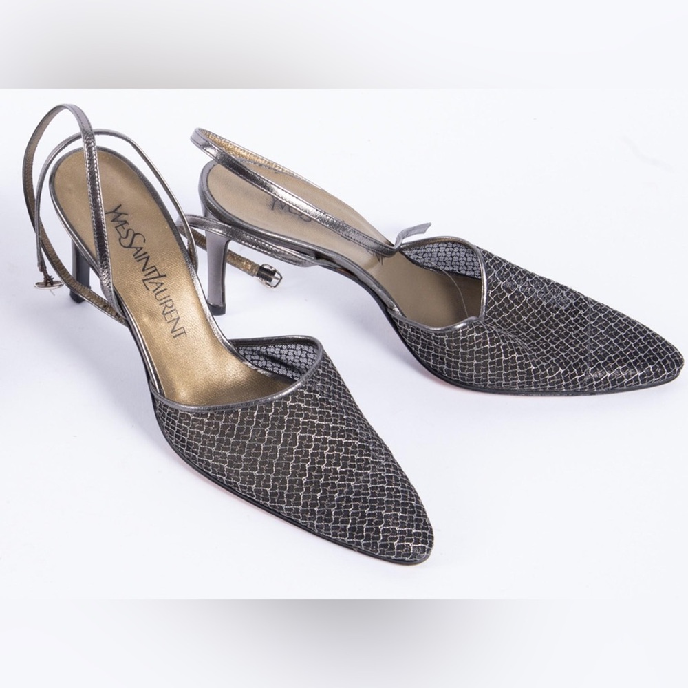 Yves Saint Laurent Silver and Black Heels